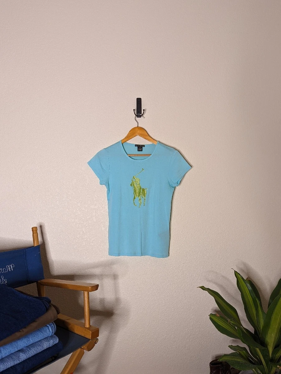 Ralph Lauren Vintage 90s Light Blue Polo Graphic Baby Tee Size M USA Made