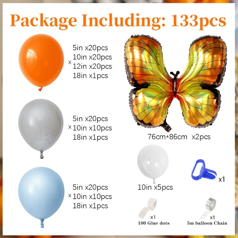 130PC Balloon Set Butterfly Shape DIY Scene Layout Decoration balloon Multicolor
