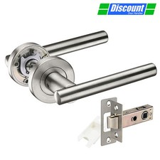 Image of Brushed Stainless Steel Door Handles with T-Bar Lever Handles on Rose