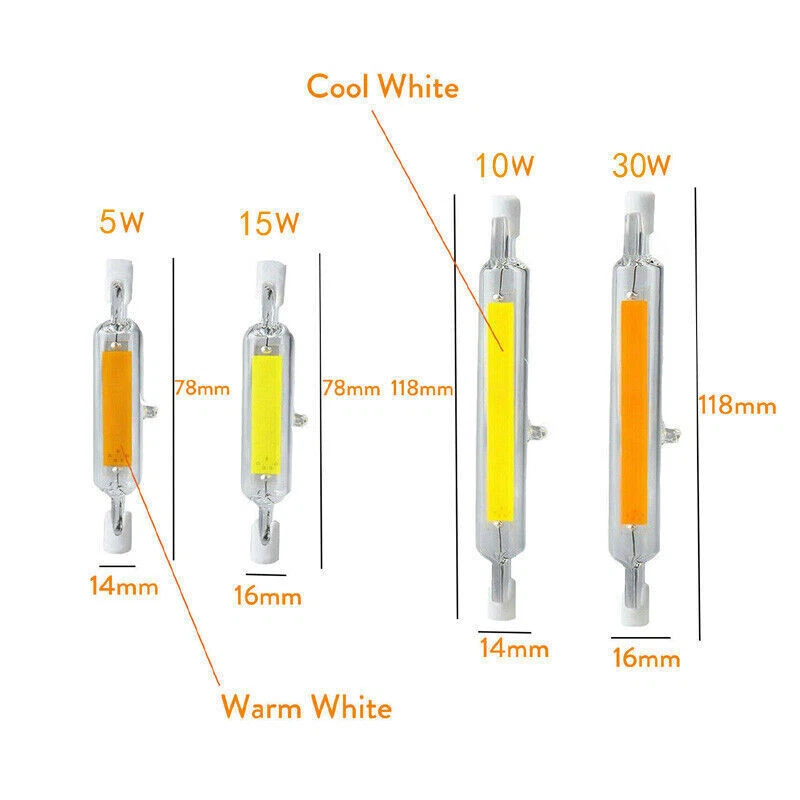 R7S 30W COB LED Bulb Halogen Tube 15W 78mm 118mm Glas Lampe Ersetzen - Bild 4 von 4
