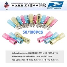 50/100PCS Heat Shrink Crimp Bullet Terminals Female Male Wire Connector 10-22WAG
