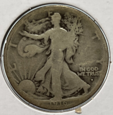 1916D Walking Liberty Silver Half Dollar Nice Good Free Shipping With 5 Items B1