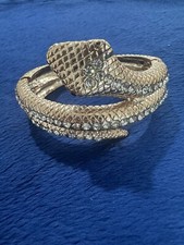 Vtg Gold Tone Metallic Rhinestone Hinged Snake Bangle Bracelet, 6.5  , 63g