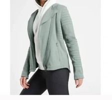 NWT - Athleta Knit Moto Jacket Minimalist Gray/Green Sz XS