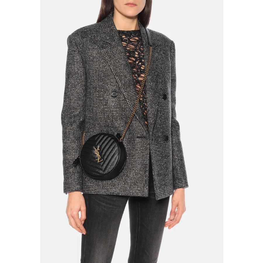 NUOVA BORSA A TRACOLLA ROTONDA SAINT LAURENT ORO NERO CERCHIO IN PELLE