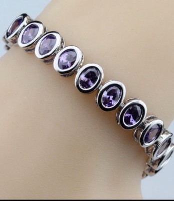 Lila Amethyst ovale Umrandung 925 Sterling Silber Tennis Armband