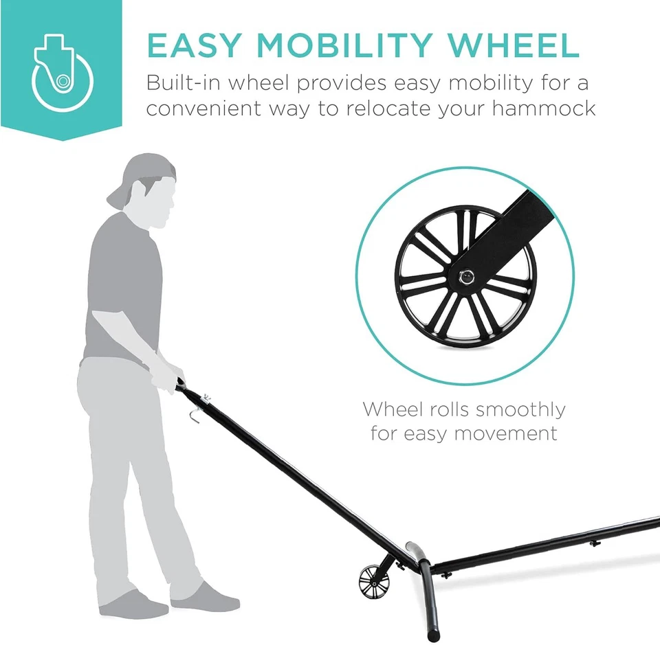 Soporte para hamaca portátil de acero de alta resistencia de 9 pies Best Choice Products con rueda incorporada Foto 2 de 4