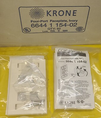 (Lot of 26x) Krone 6644 1 154-02 Faceplate, 4 Port, 1-Gang, Flush Mount, Ivory