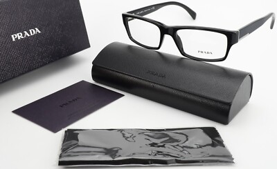 PRADA Brille VPR 06O 53-17 1AB-1O1 145 Black Square Rectangle Deluxe M Italy