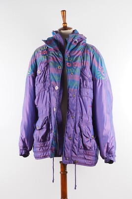 Ellesse Vintage Women's Purple Violet Puffer Ski Shimmer Coat