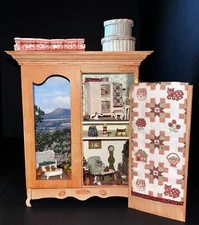Dollhouse Miniature 1:12 Armoire with 1:48 Quarter Scale 3 Rooms