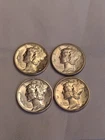1944-D Mercury Dime - BU Uncirculated - 90% Silver Lot Of 4 Coins See Pictures