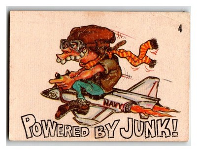 Vintage ''Powered by Junk!'' Navy Pilot Hot Rod Die-Cut Sticker Card #4