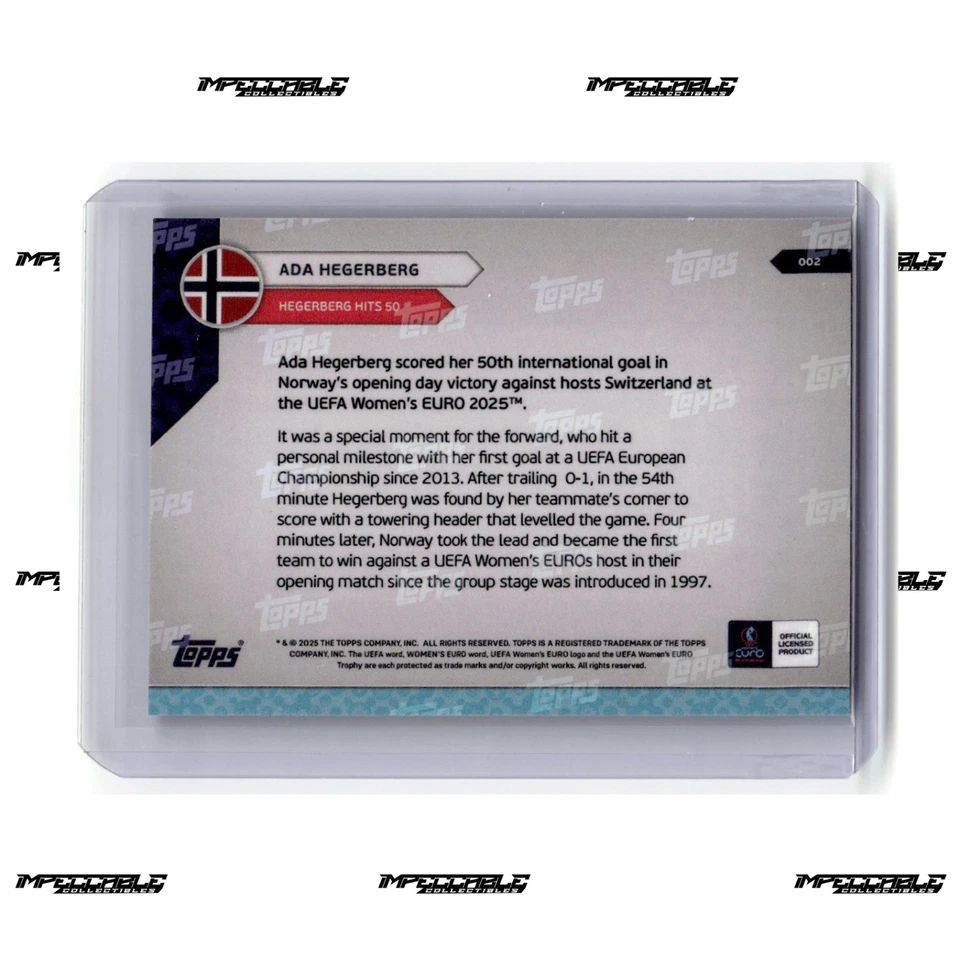 2025 Topps Now Women's Euro - Black #2 Ada Hegerberg /10 Hegerberg Hits 50 - Image 2 of 2