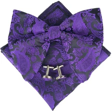 Mens Pre-Tied Paisley Bowtie Oversized Tuxedo Bow Tie Hankie Cufflinks Set Pu...