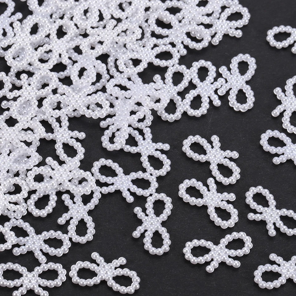 100 Pcs Tiny Glitter Christmas Bows ABS Pearl-like Bow White Garland Foto 4 de 4
