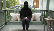 Ski Mask Balaclava 2 Hole Fur Yarn Black with Red Outline