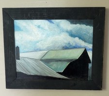 Original Signed Framed Abstract Barn Landscape Painting Black Frame