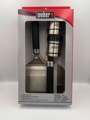 NEW WEBER STAINLESS GRILLING SET SMASHED BURGER PRESS SPATULA SPICE SHAKERS