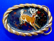 Running Deer Buck Doe Stag Hunting Black Enameled Hunters Belt Buckle