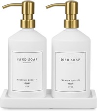 Gold Soap Dispenser Set Glass Hand and Dish Soap Dispenser Set with Tray
