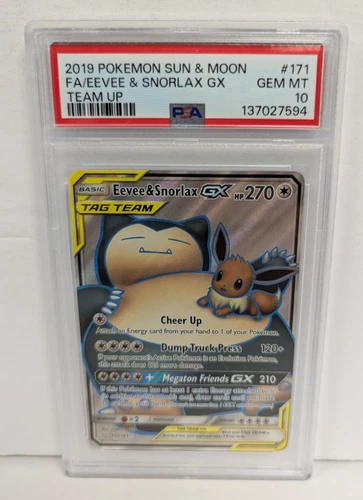 2019 Pokemon Sun & Moon #171 Eevee & Snorlax GX Team PSA Mint 10