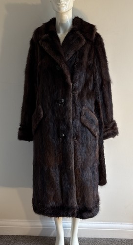 Gestreifter Echt Nerz Pelzmantel, Vintage, Damen Größe M-L lang, braun und schwarz