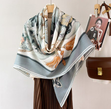 70 Cashmere 30 Silk 53'' Shawl Bandana Scarf Blue ear Print Double Face new