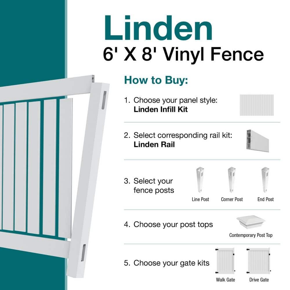 Linden 6 ft.x 8 ft.Privacy Framed Flat Vinyl Fence Panel Rails (2-Piece ...