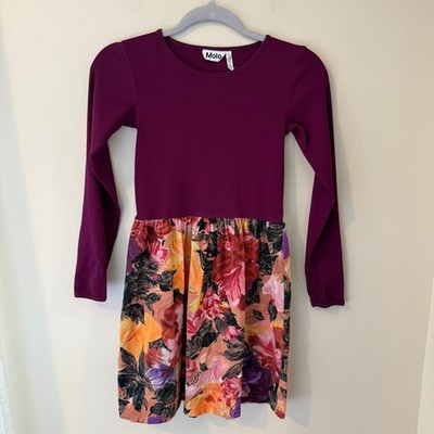 Molo Credence Girls Dress 146 152 Purple Floral Artist Flowers Long Sleeve