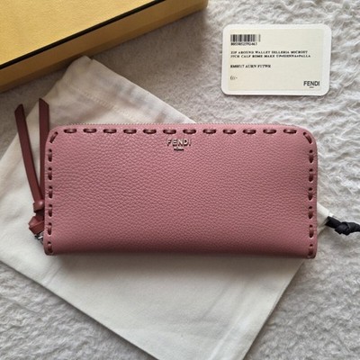 Fendi Peekaboo Selleria Pink Leather Zip Around Wallet Long Wallet