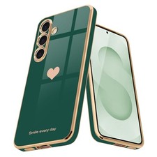 Cute Love-Heart Luxury Bling Soft Back Cover for Samsung Galaxy S25 5G, Darkish