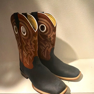 Justin Boots Brown & Black Leather Western Cowboy Pull-On Riding Boots Sz 10D