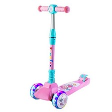 LIGHT PINK - SULIVES 3 WHEEL SCOOTER FOR KIDS HEIGHT ADJUSTABLE BACK WHEEL BRAKE
