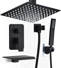 Regaderas Para Baño Modernas Grifo De Ducha Lluvia Negro Mate Pared 3 Mezclador