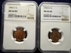 1955-S & 1955-D 1C Lincoln Cents Both NGC MS66RD - Razor Lines Super Ruby Luster