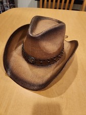 LIVINGSTON MEN  WOMEN'S WOVEN STRAW COWBOY HAT W/HAT BAND - Tan/Brown