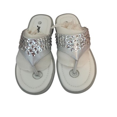 Vintage Josmo Flip Flop Sandals Girls size 12 Silver Sequined New With Box