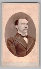 Antique CDV Circa Unmarked Handsome Man Mustache Bow Tie Unmarked