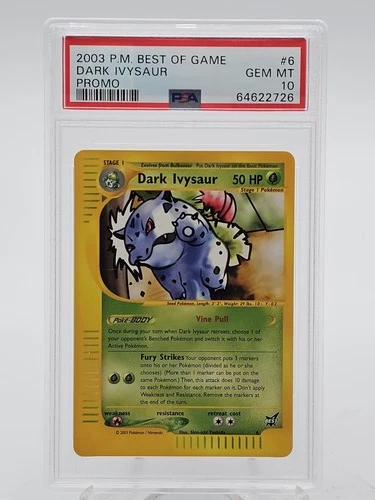 DARK IVYSAUR 2003 PM BEST OF GAME PROMO #6 POKEMON PSA 10 GEM MT Q1345