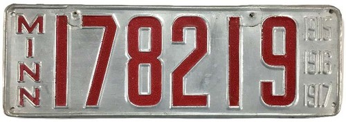 Minnesota 1915 1916 1917 License Plate Original Paint Rare MINN in Red Issue