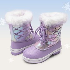 US Kids Girls Boys Outdoor Snow Boots Faux Fur Lined Warm Winter Ski Boots