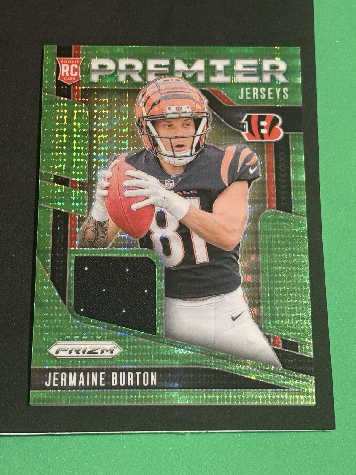 2024 Panini Prizm NFL Premier Jerseys Jermaine Burton Neon Green Pulsar RC Patch