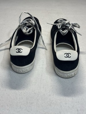 CHANEL Coco Mark Black White Logo Lace Up Low Top Sneakers G34085