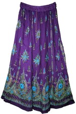 Ladies Skirt Boho Maxi Picnic A-Line Printed  Embroidery Free Size Long Skirts