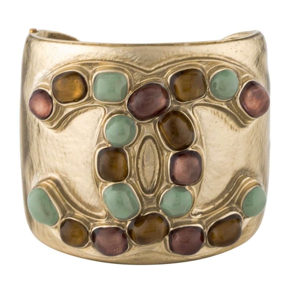 NWT CHANEL CC Gold Metal Glass Beads Cuff Bracelet Fall 2018