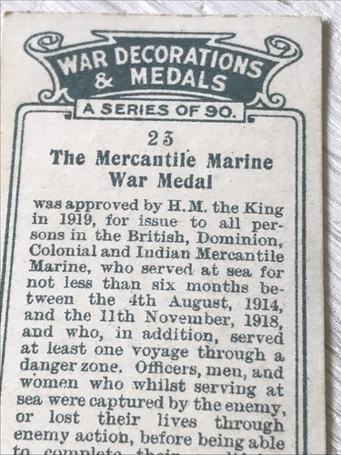 Spieler Zigarettenkarte Kriegsdekorationen & Medaillen Nr. 23 Handelsmarine Kriegsmedaille - Bild 3 von 4
