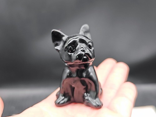 71g Cute Natural Obsidian Hand Carved French Bulldog Crystal Quartz Decoration - Picture 13 of 13