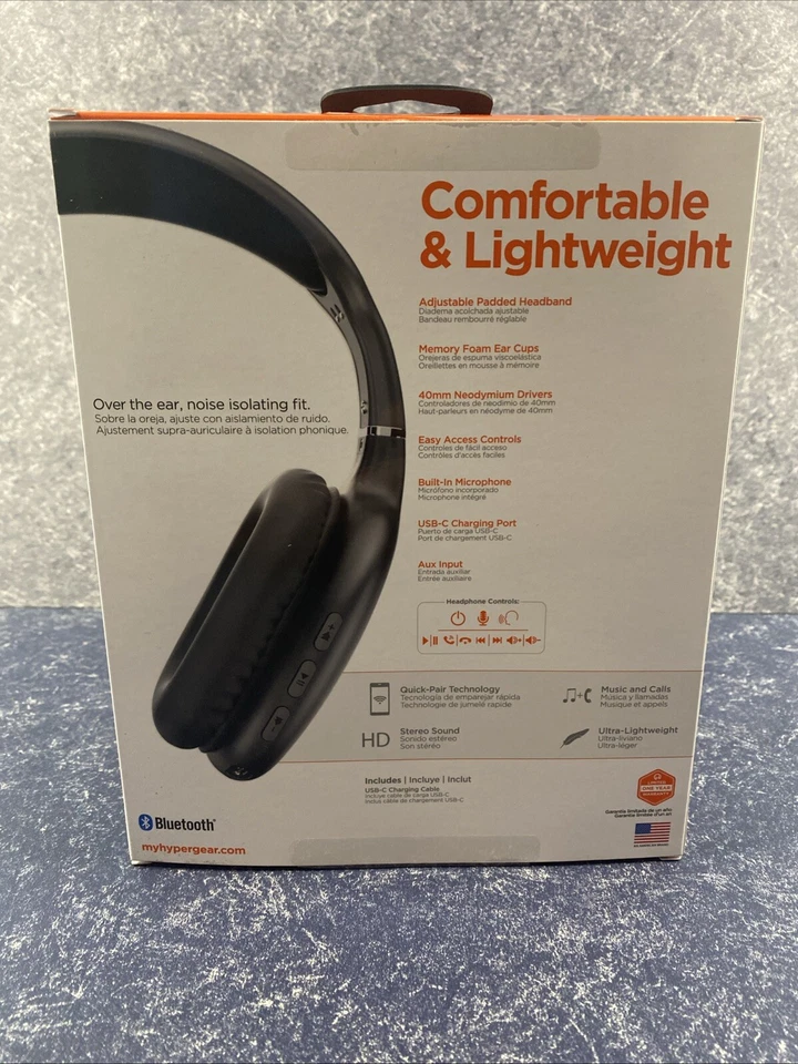 HyperGear Bold Sound Unplugged Headphones, Black NEW Bluetooth - Image 2 of 4