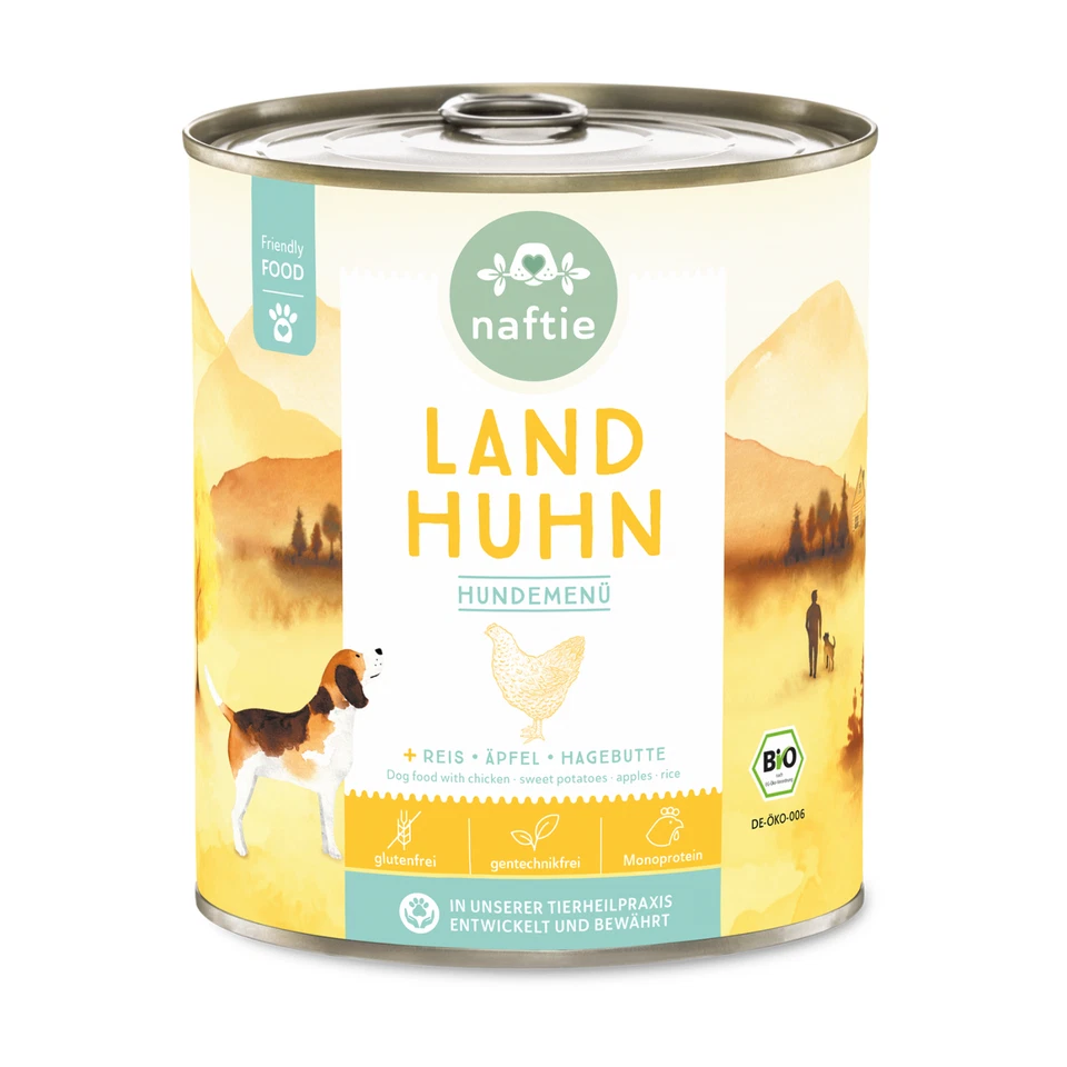 naftie Bio Land Huhn Hundefutter Nassfutter Menü, 6x 800g Sparpaket - Bild 2 von 4